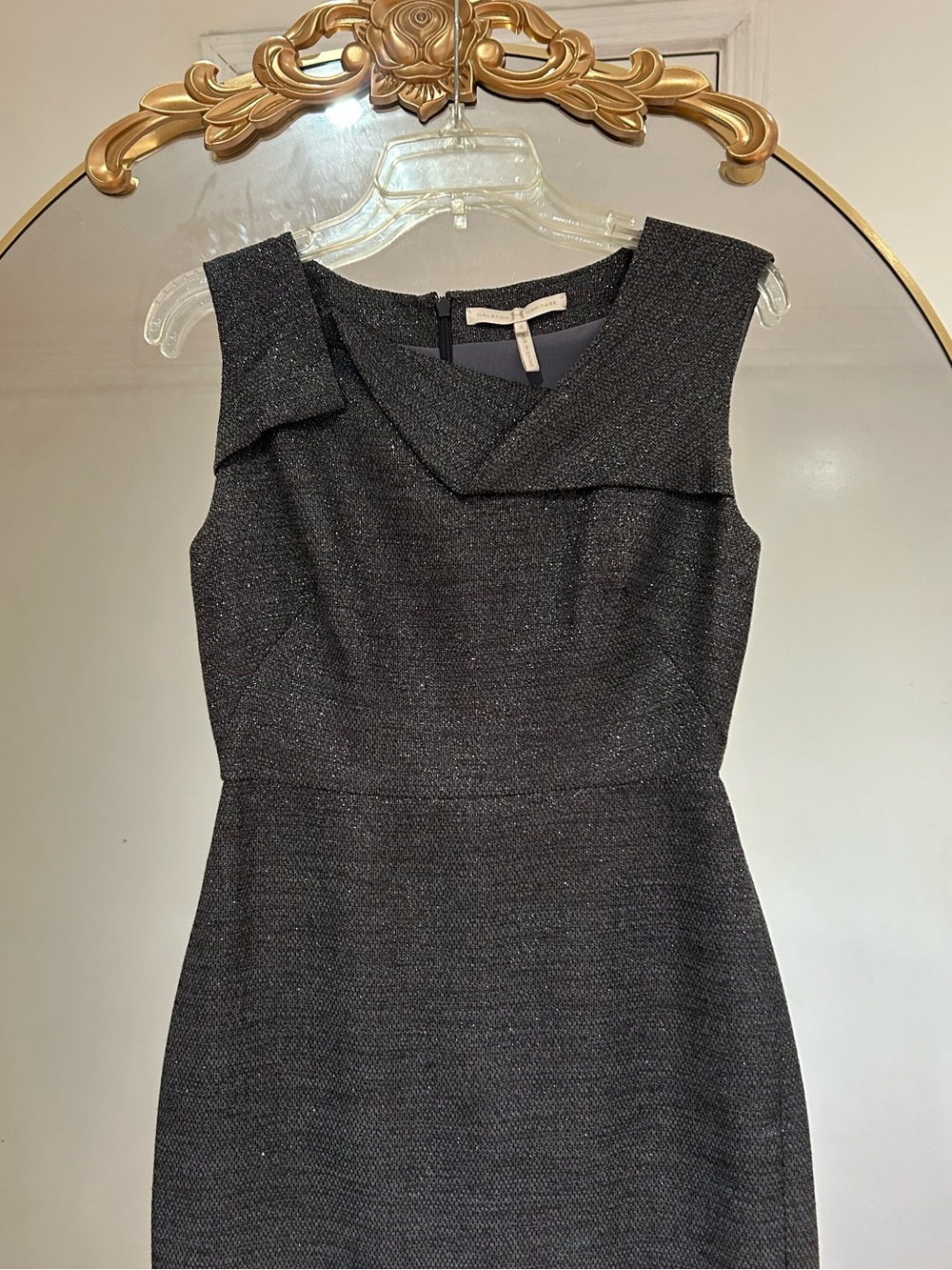 Halston Heritage Tweed Metallic Black Sparkle Sleeveless Sheath Dress, Size 4